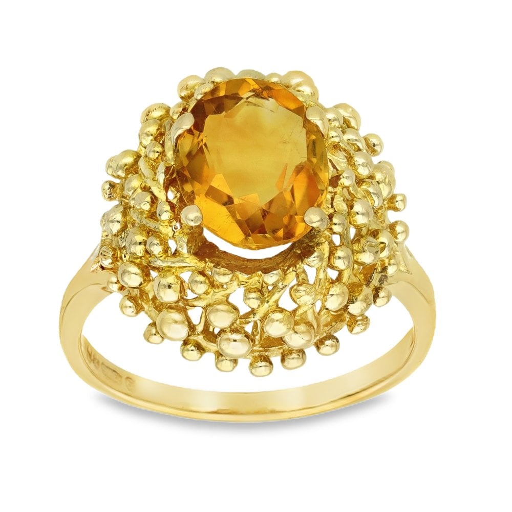 9ct Yellow Gold Citrine Bead Ring - Size O½ - 17mm