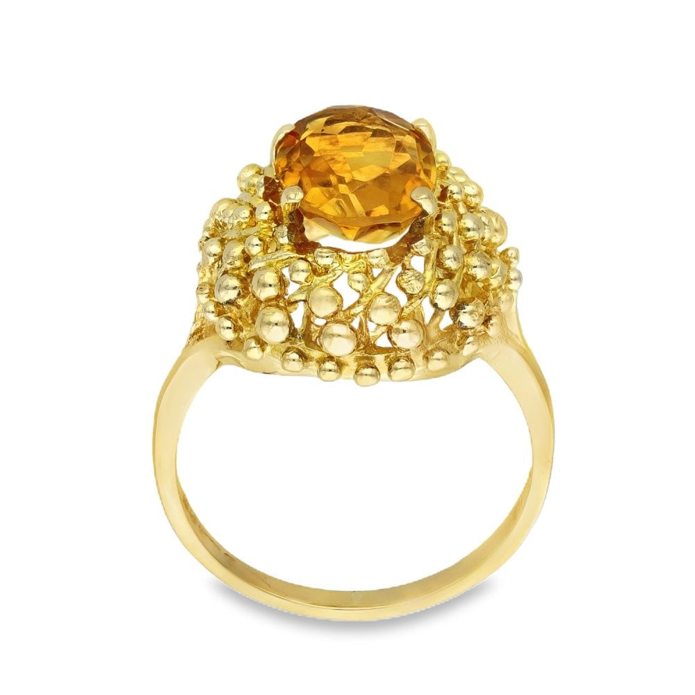 9ct Yellow Gold Citrine Bead Ring - Size O½ - 17mm