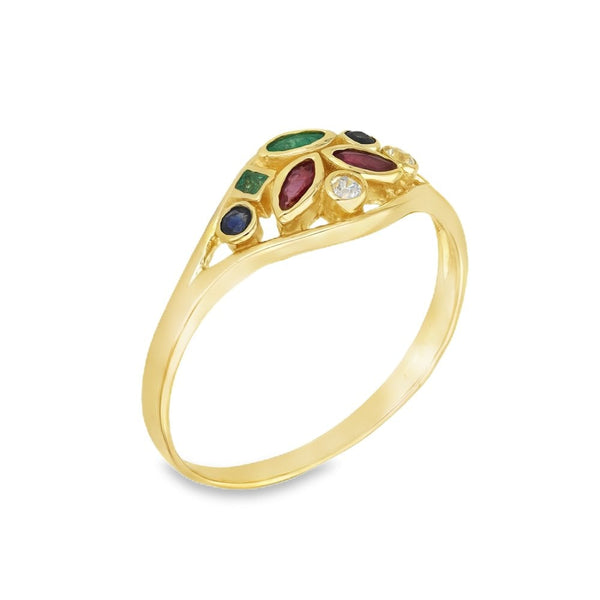 9ct Yellow Gold Assorted-Stones Dress Ring - Size P - 8mm
