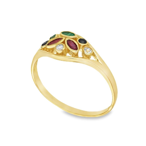 9ct Yellow Gold Assorted-Stones Dress Ring - Size P - 8mm