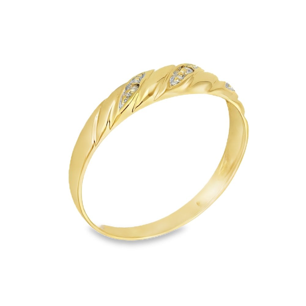 9ct Yellow Gold Diamond Twist Ring - Size O½ - 5mm