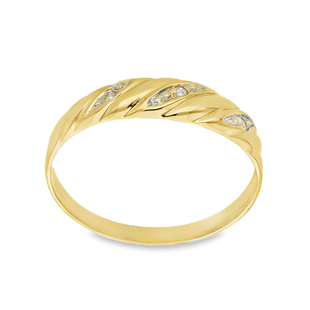 9ct Yellow Gold Diamond Twist Ring - Size O½ - 5mm