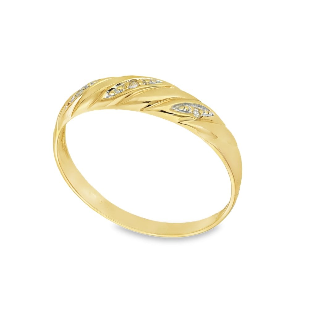 9ct Yellow Gold Diamond Twist Ring - Size O½ - 5mm