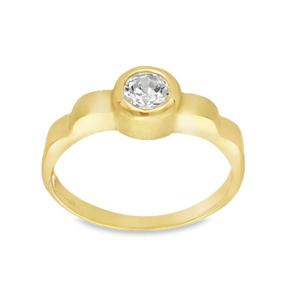 9ct Yellow Gold Cubic Zirconia Solitaire Ring - Size O - 7mm