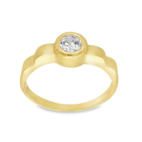 9ct Yellow Gold Cubic Zirconia Solitaire Ring - Size O - 7mm