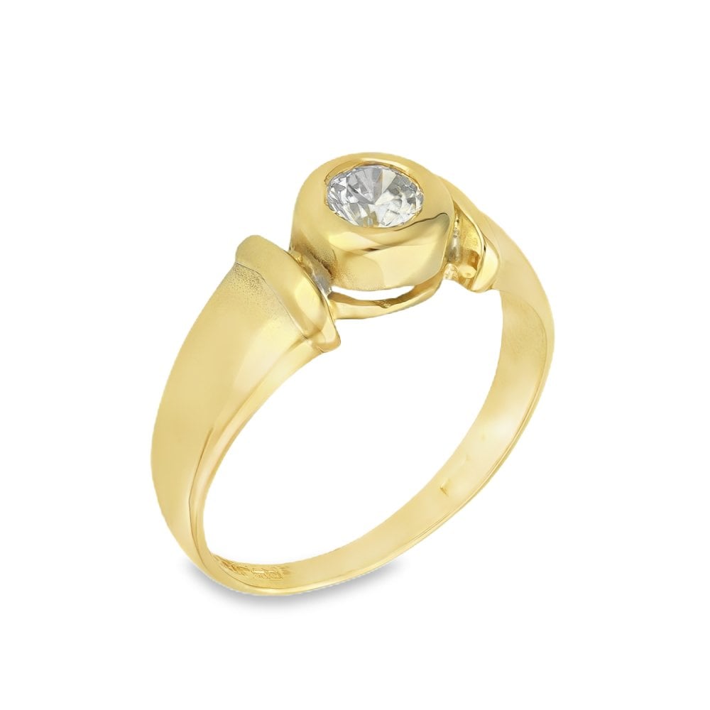 9ct Yellow Gold Cubic Zirconia Solitaire Ring - Size M½ - 7mm