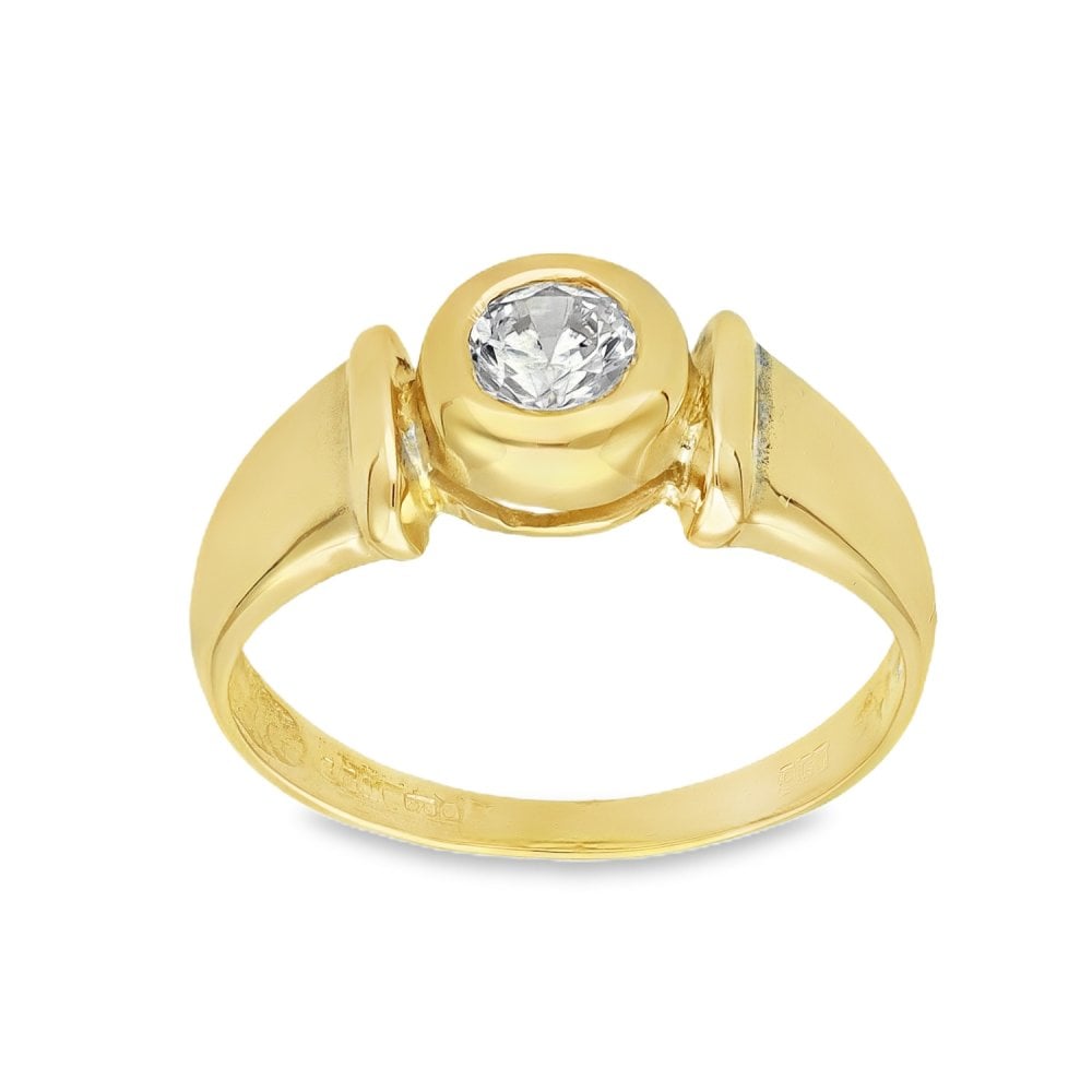 9ct Yellow Gold Cubic Zirconia Solitaire Ring - Size M½ - 7mm