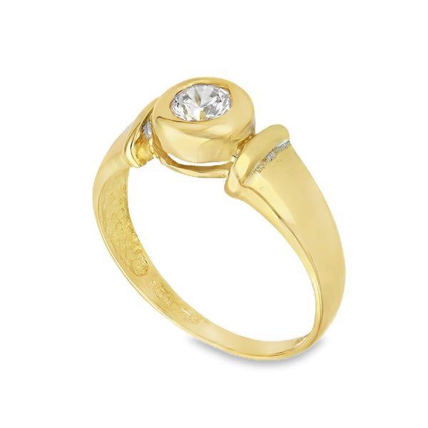9ct Yellow Gold Cubic Zirconia Solitaire Ring - Size M½ - 7mm