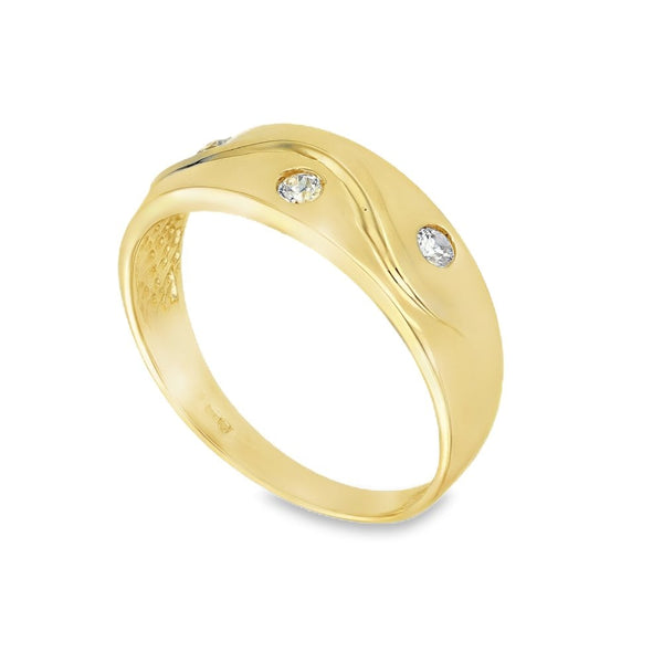 9ct Yellow Gold Cubic Zirconia Wave Ring - Size S½ - 7mm