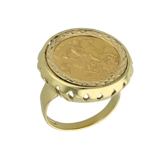 1907 Yellow Gold Half Sovereign Coin Ring - Size Q½