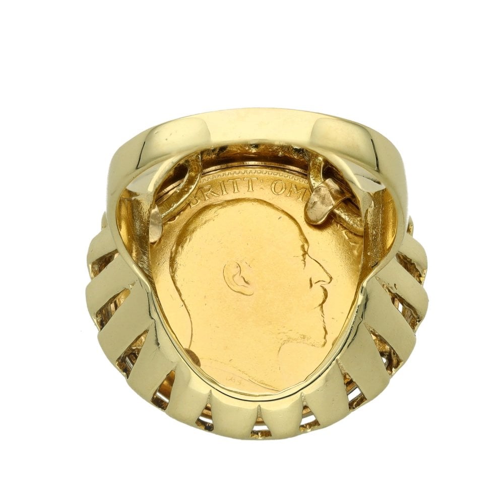 1907 Yellow Gold Half Sovereign Coin Ring - Size Q½