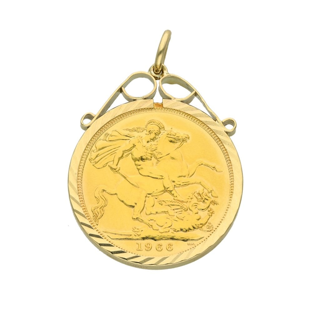 1966 Yellow Gold Full Sovereign Coin Pendant - 23x28x2.5mm -9.6g