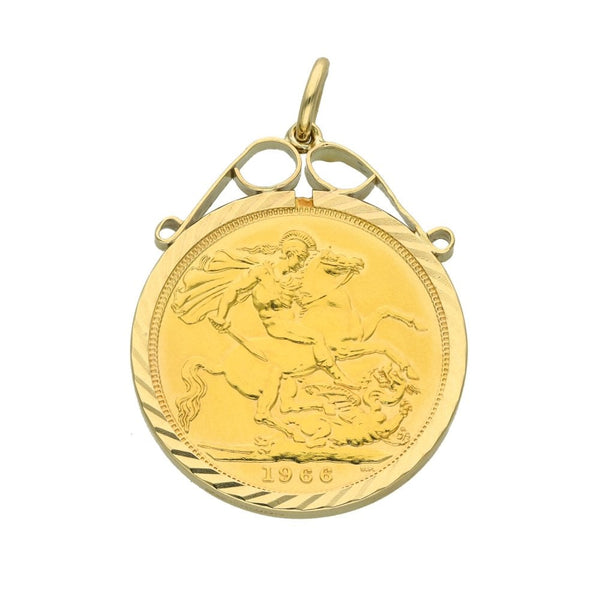 1966 Yellow Gold Full Sovereign Coin Pendant - 23x28x2.5mm -9.6g