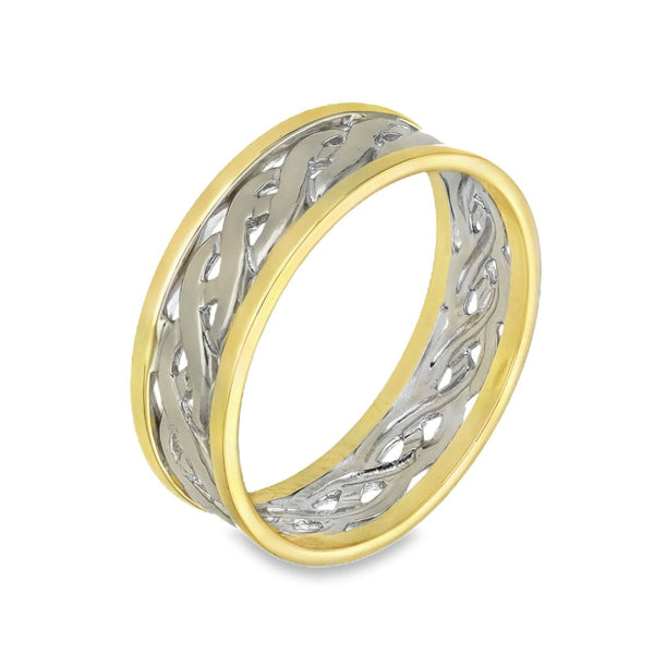 9ct Yellow & White Gold Open Celtic Wedding Band - Size T - 7mm