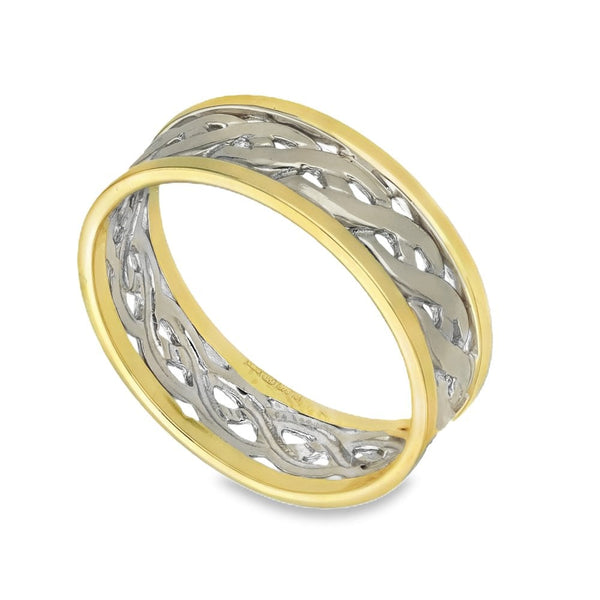 9ct Yellow & White Gold Open Celtic Wedding Band - Size T - 7mm