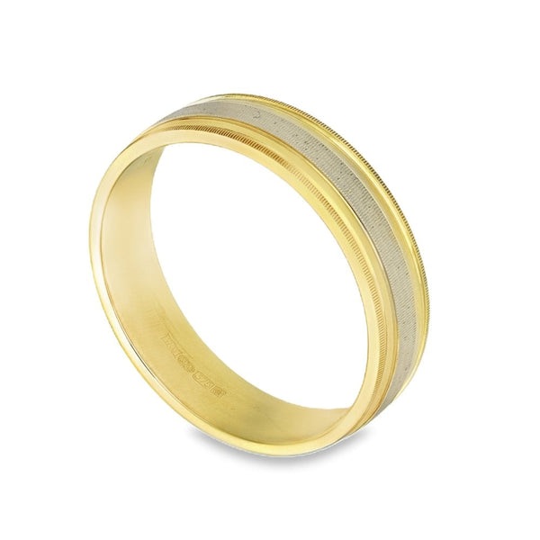 9ct Yellow & White Gold Wedding Band - Size M - 4mm
