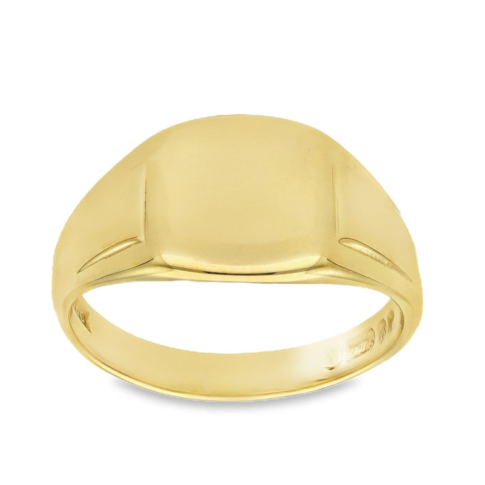9ct Yellow Gold Plain Cushion Signet Ring - Size V½ - 12mm