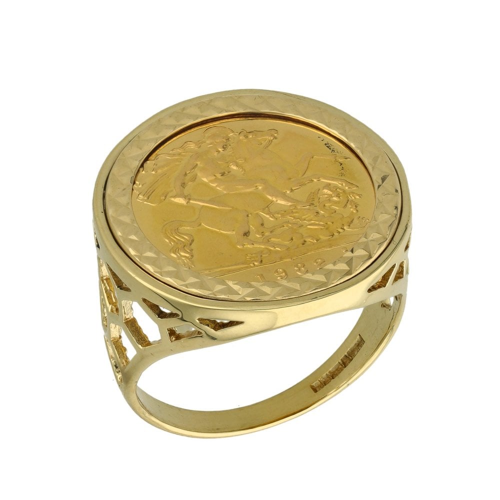 1982 Yellow Gold Half Sovereign Coin Ring - Size S - 7.6g