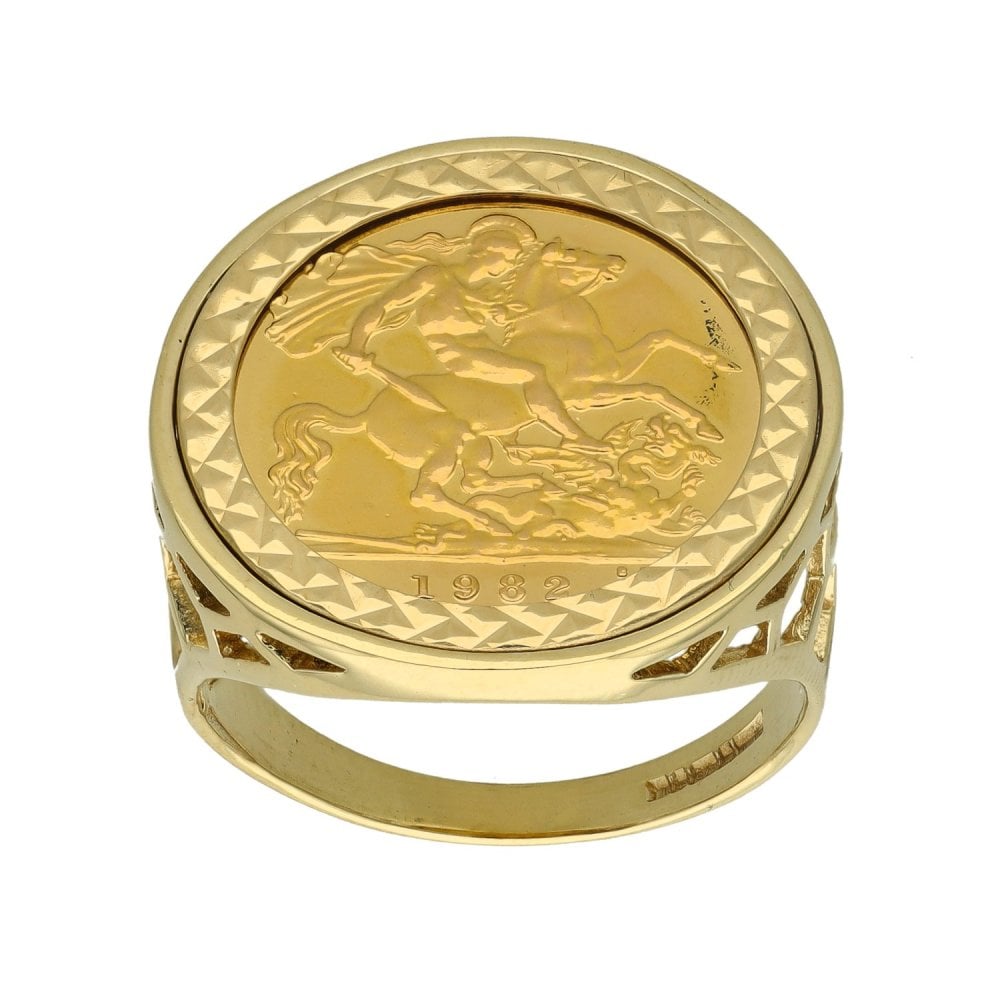 1982 Yellow Gold Half Sovereign Coin Ring - Size S - 7.6g