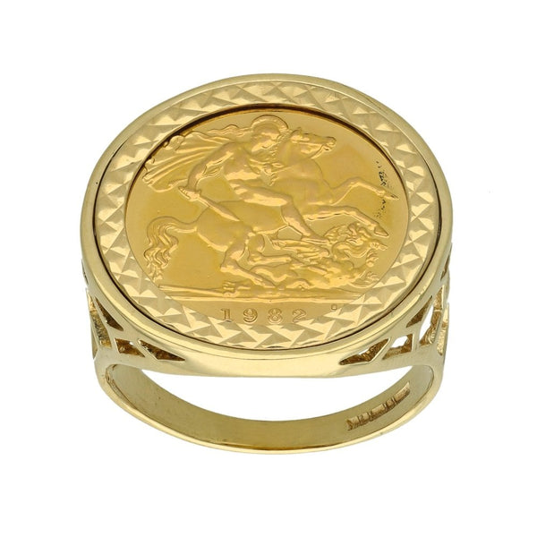 1982 Yellow Gold Half Sovereign Coin Ring - Size S - 7.6g