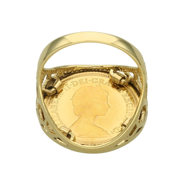 1982 Yellow Gold Half Sovereign Coin Ring - Size S - 7.6g