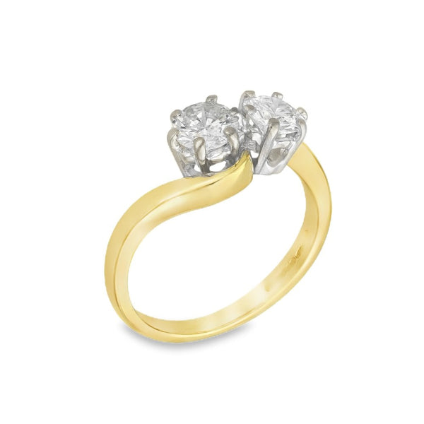 18ct Yellow Gold Two-Stone Diamond Twist Ring - 0.82ct