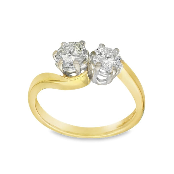 18ct Yellow Gold Two-Stone Diamond Twist Ring - 0.82ct