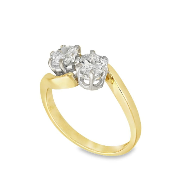 18ct Yellow Gold Two-Stone Diamond Twist Ring - 0.82ct