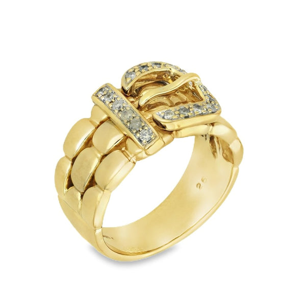9ct Yellow Gold Diamond Buckle Ring - Size S - 0.25ct