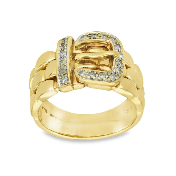 9ct Yellow Gold Diamond Buckle Ring - Size S - 0.25ct