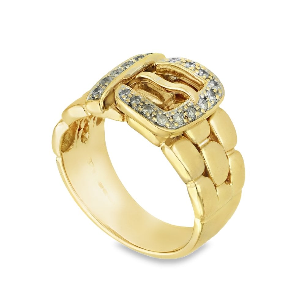 9ct Yellow Gold Diamond Buckle Ring - Size S - 0.25ct