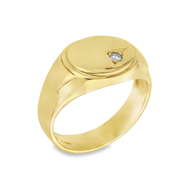 9ct Yellow Gold Diamond Signet Ring - Size S½ - 13mm