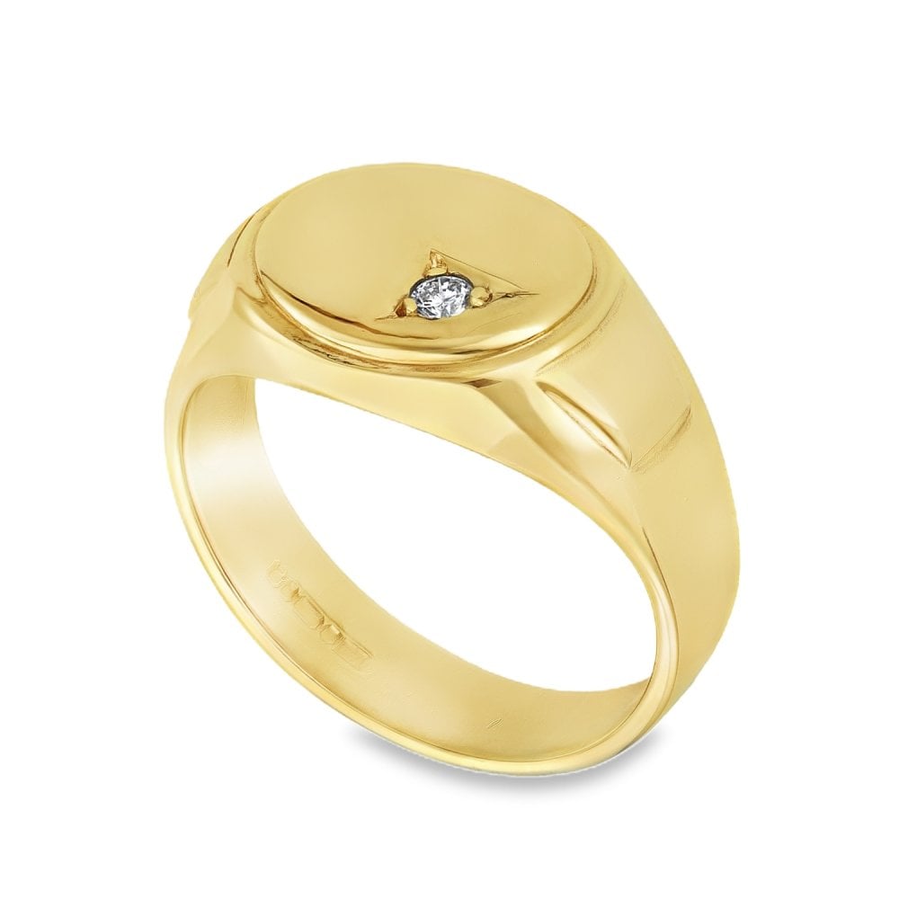 9ct Yellow Gold Diamond Signet Ring - Size S½ - 13mm