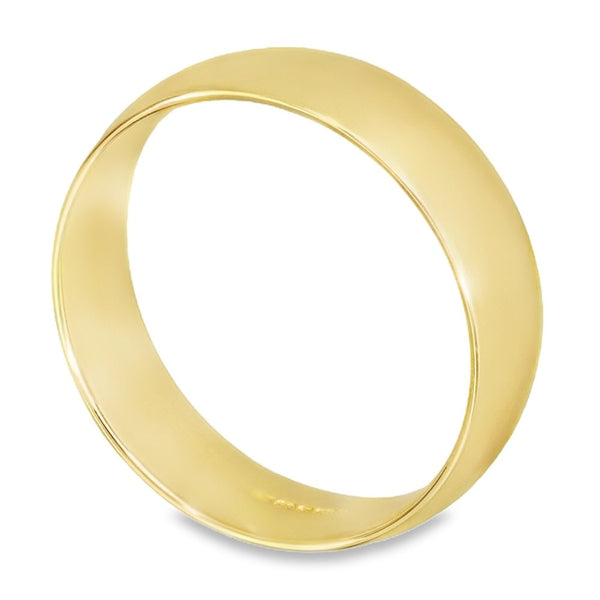 6mm 18ct Yellow Gold Light Weight Court Wedding Band - Size T