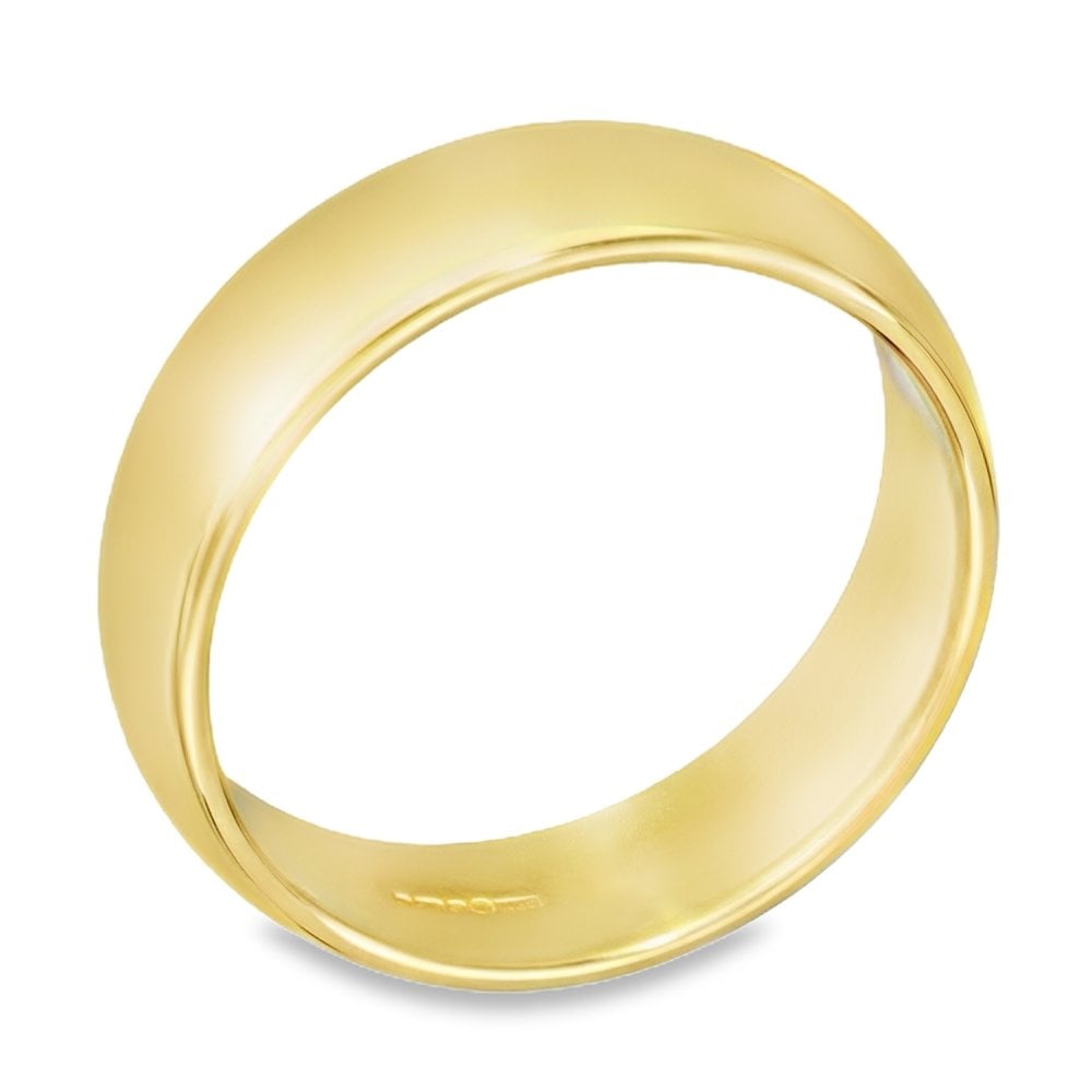 6mm 18ct Yellow Gold Medium Weight D-Shape Wedding Band - Size T