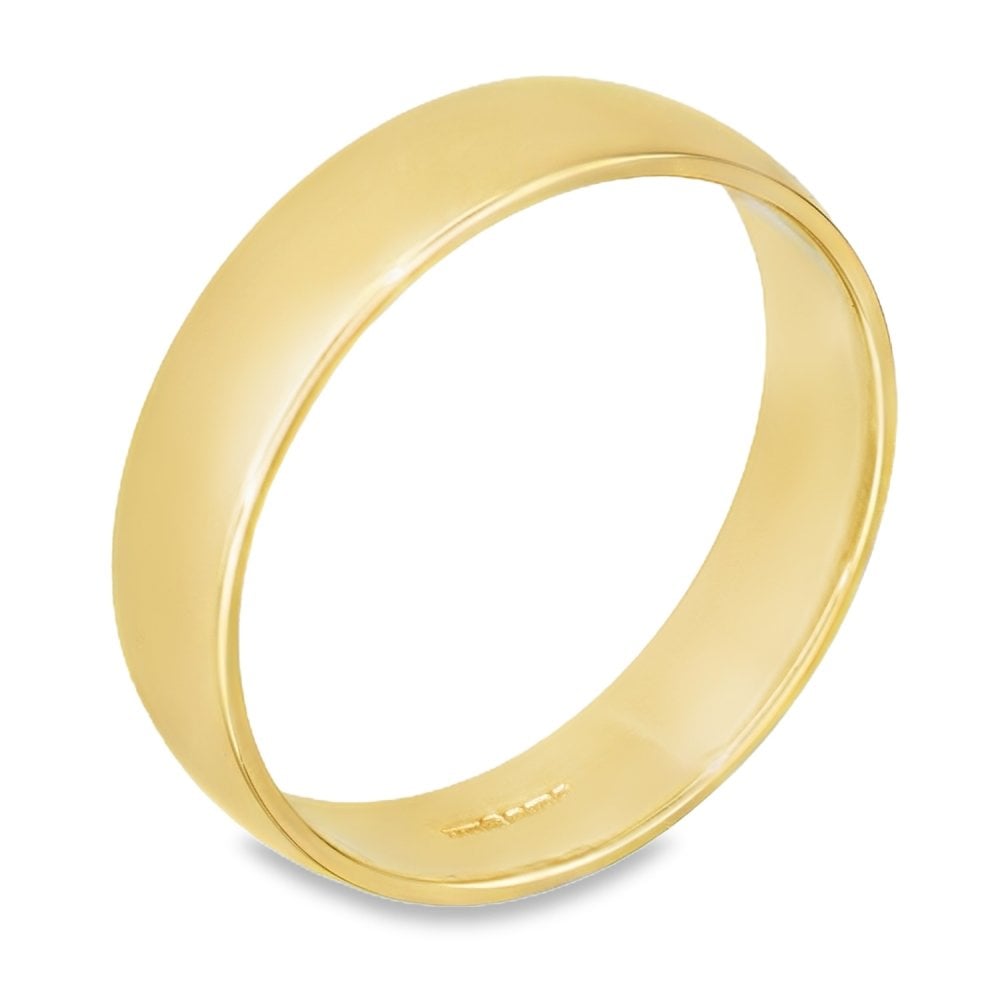 5mm 18ct Yellow Gold Light Weight D-Shape Wedding Band - Size T