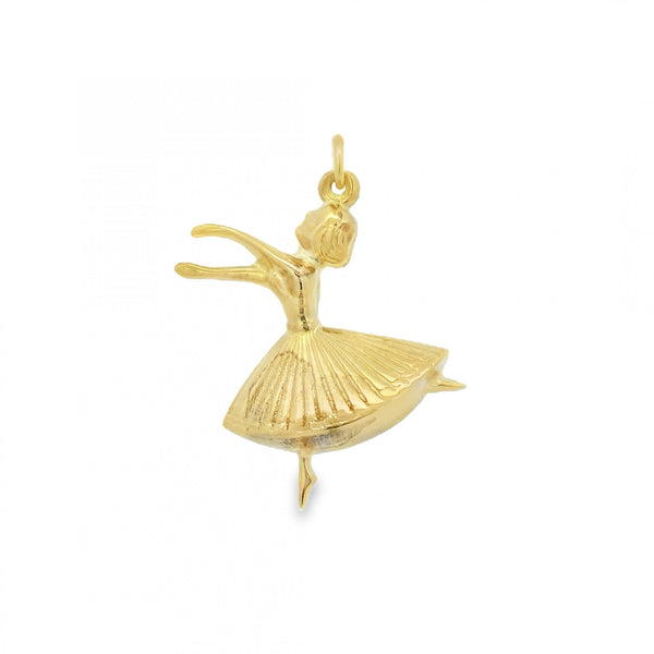 9ct Yellow Gold Hollow Ballerina Charm - 22x25x8mm - 1.2g