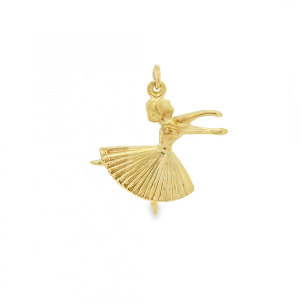 9ct Yellow Gold Hollow Ballerina Charm - 22x25x8mm - 1.2g