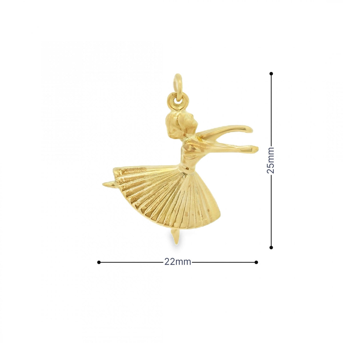 9ct Yellow Gold Hollow Ballerina Charm - 22x25x8mm - 1.2g