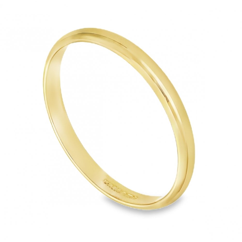 2mm 18ct Yellow Gold D-Shape Light Weight Wedding Band - Size N