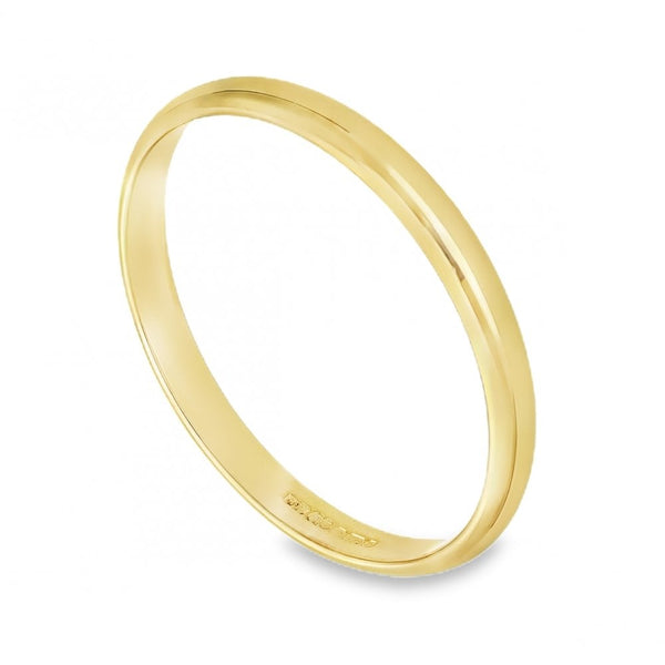 2mm 18ct Yellow Gold D-Shape Light Weight Wedding Band - Size N
