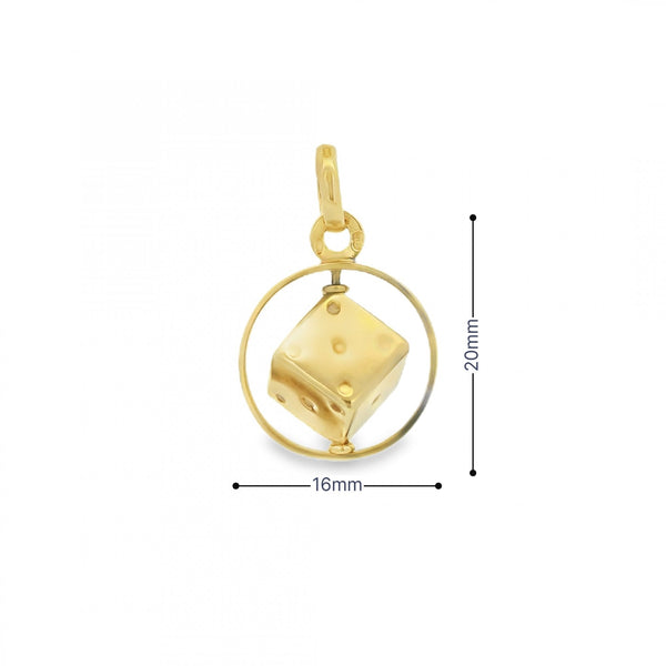 9ct Yellow Gold Spinning Dice Charm - 16x20x11mm - 2.2g