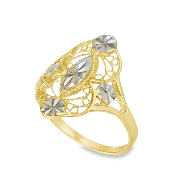 9ct Yellow & White Gold Oval Filigree Ring - Size O - 20mm