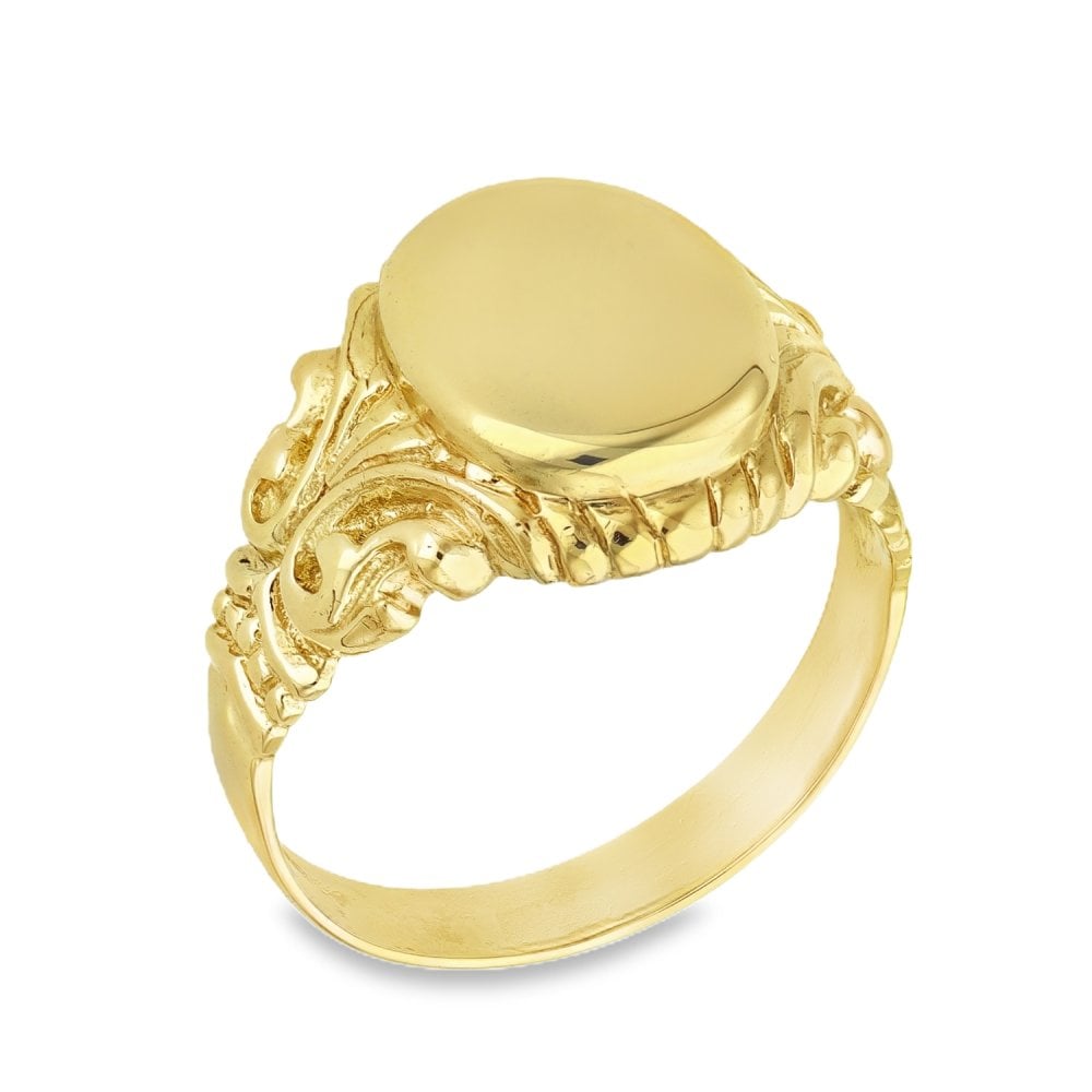 9ct Yellow Gold Oval Signet Ring - Size Y½ - 18mm