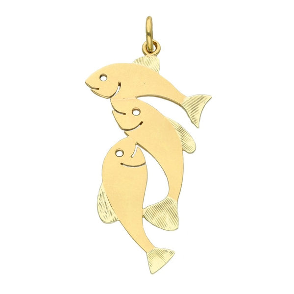 9ct Yellow & White 3x Flying Fish Pendant - 21x41x1mm - 3.1g
