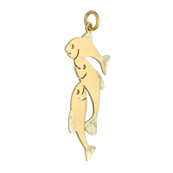 9ct Yellow & White 3x Flying Fish Pendant - 21x41x1mm - 3.1g