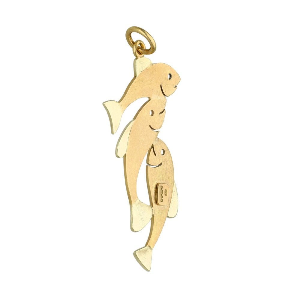 9ct Yellow & White 3x Flying Fish Pendant - 21x41x1mm - 3.1g
