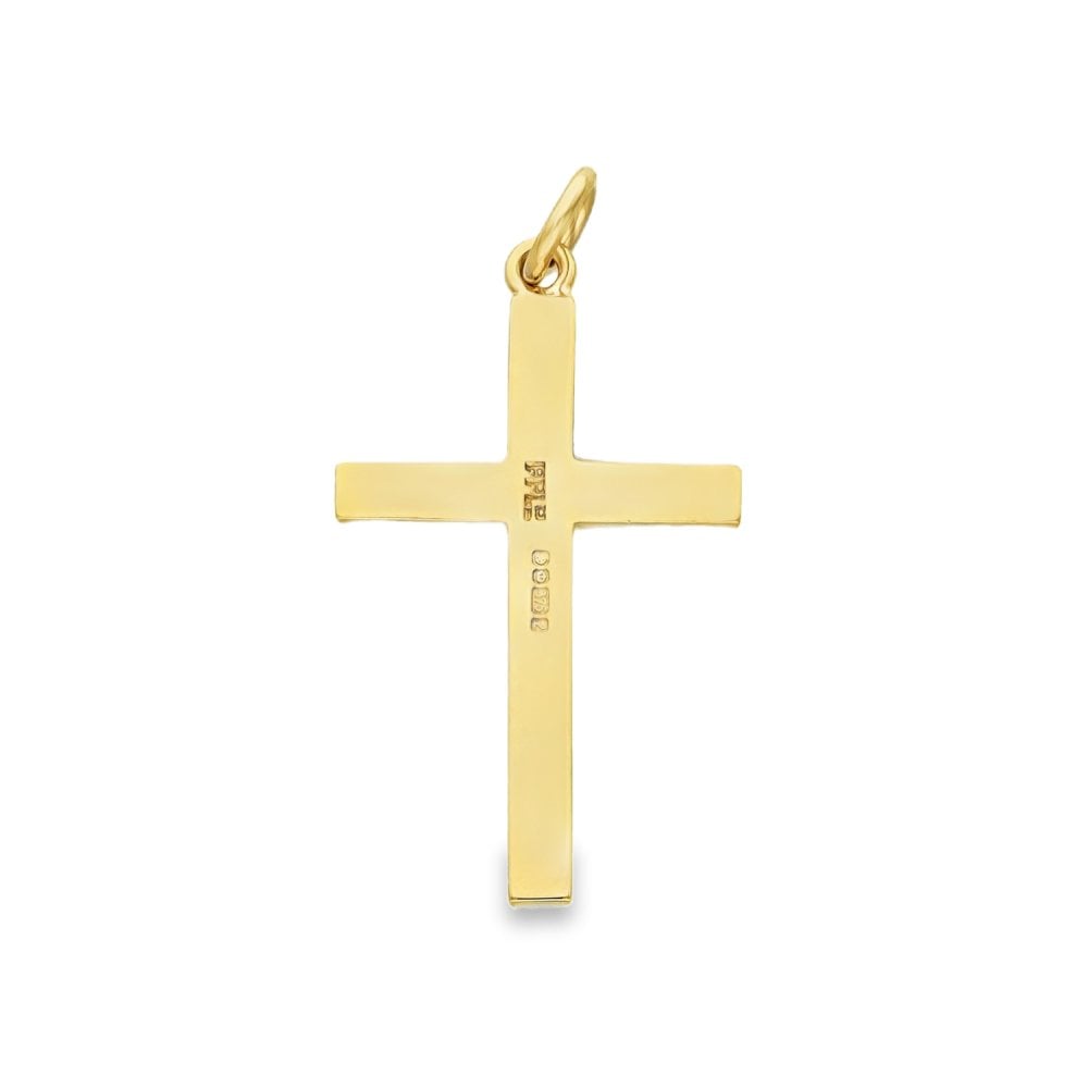 9ct Yellow Gold Patterned Cross Pendant - 16x27x1mm - 1.3g