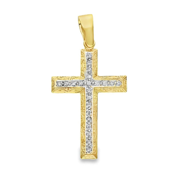 9ct Yellow Gold Large Cubic Zirconia Cross Pendant - 27x45x2mm