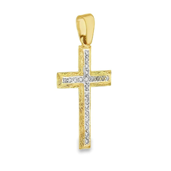 9ct Yellow Gold Large Cubic Zirconia Cross Pendant - 27x45x2mm